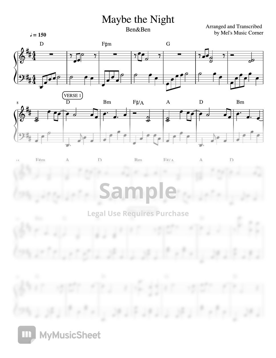 Ben&Ben - Maybe the Night (piano sheet music) by Mel's Music Corner