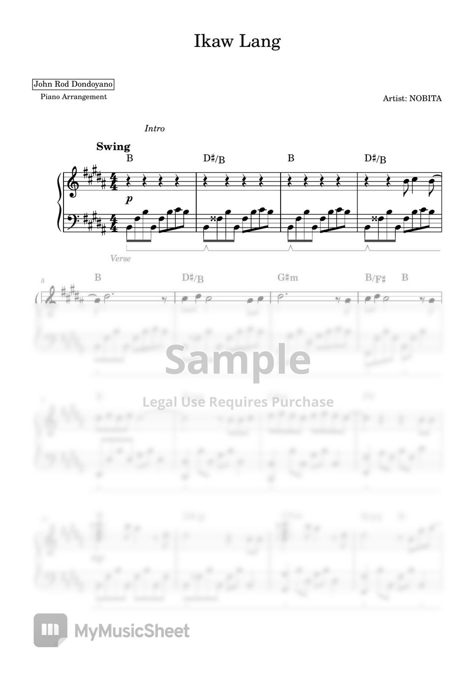 NOBITA - Ikaw Lang (PIANO SHEET) by John Rod Dondoyano
