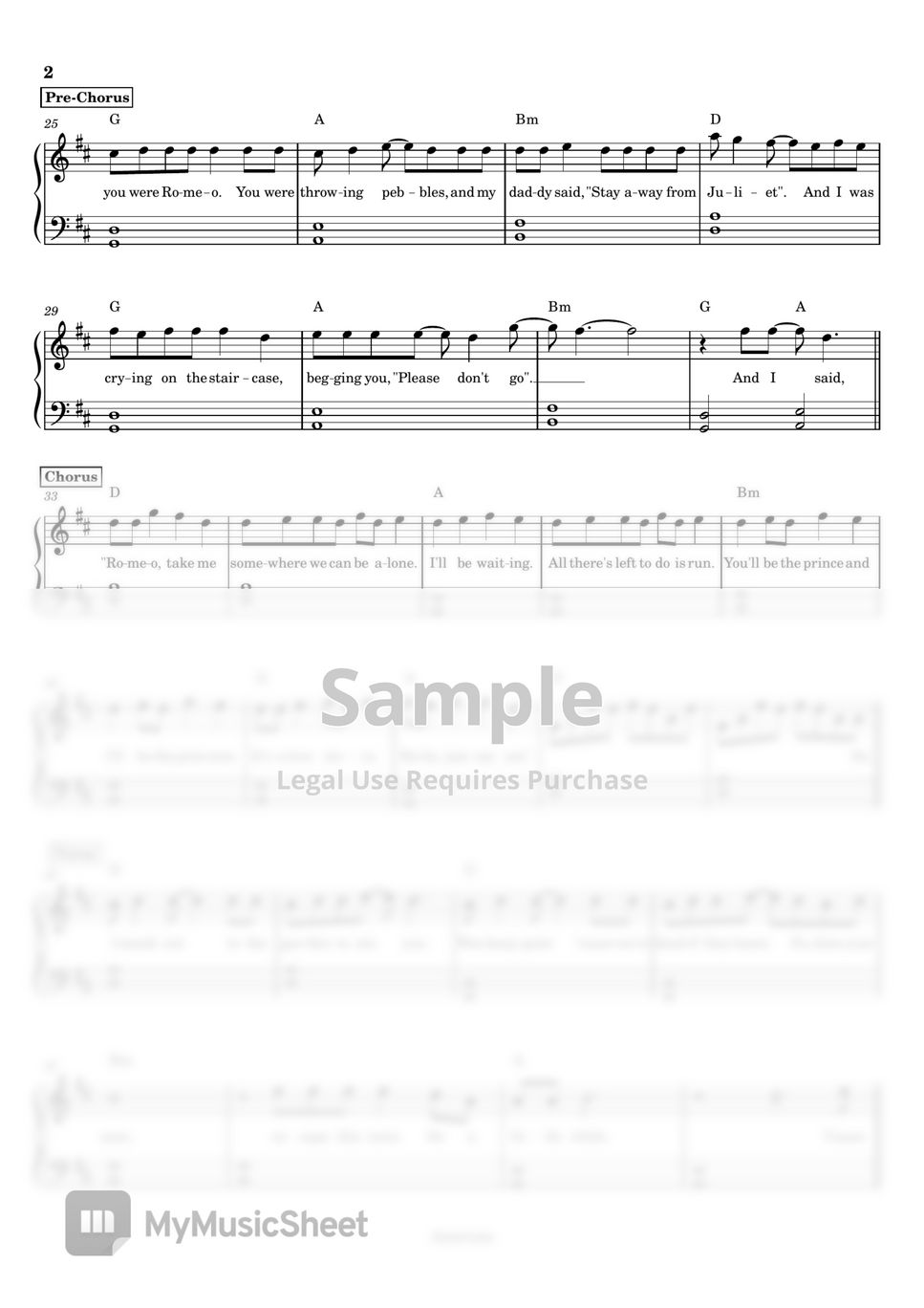 Taylor Swift - Love Story (Piano) Sheets by Anacrusa
