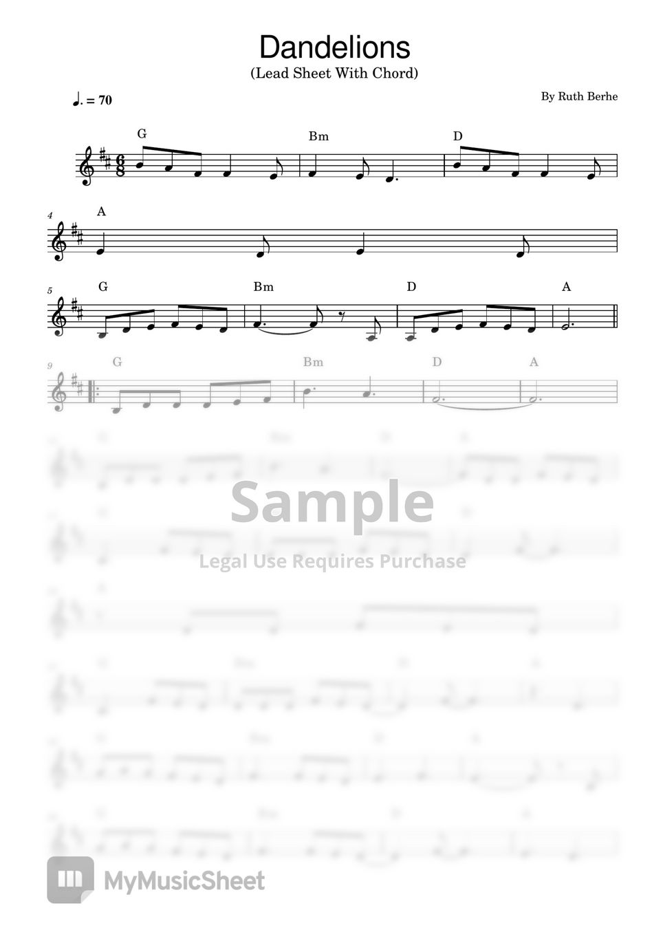 Ruth Berhe - Dandelions (Ruth B - (Lead Sheet With Chord)) Sheets By Poon