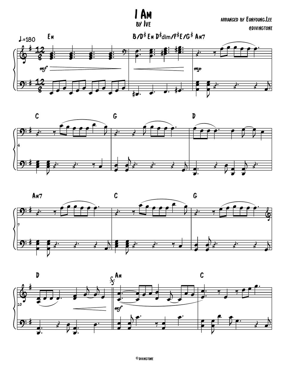 Ive I AM piano Sheet By Divingtone
