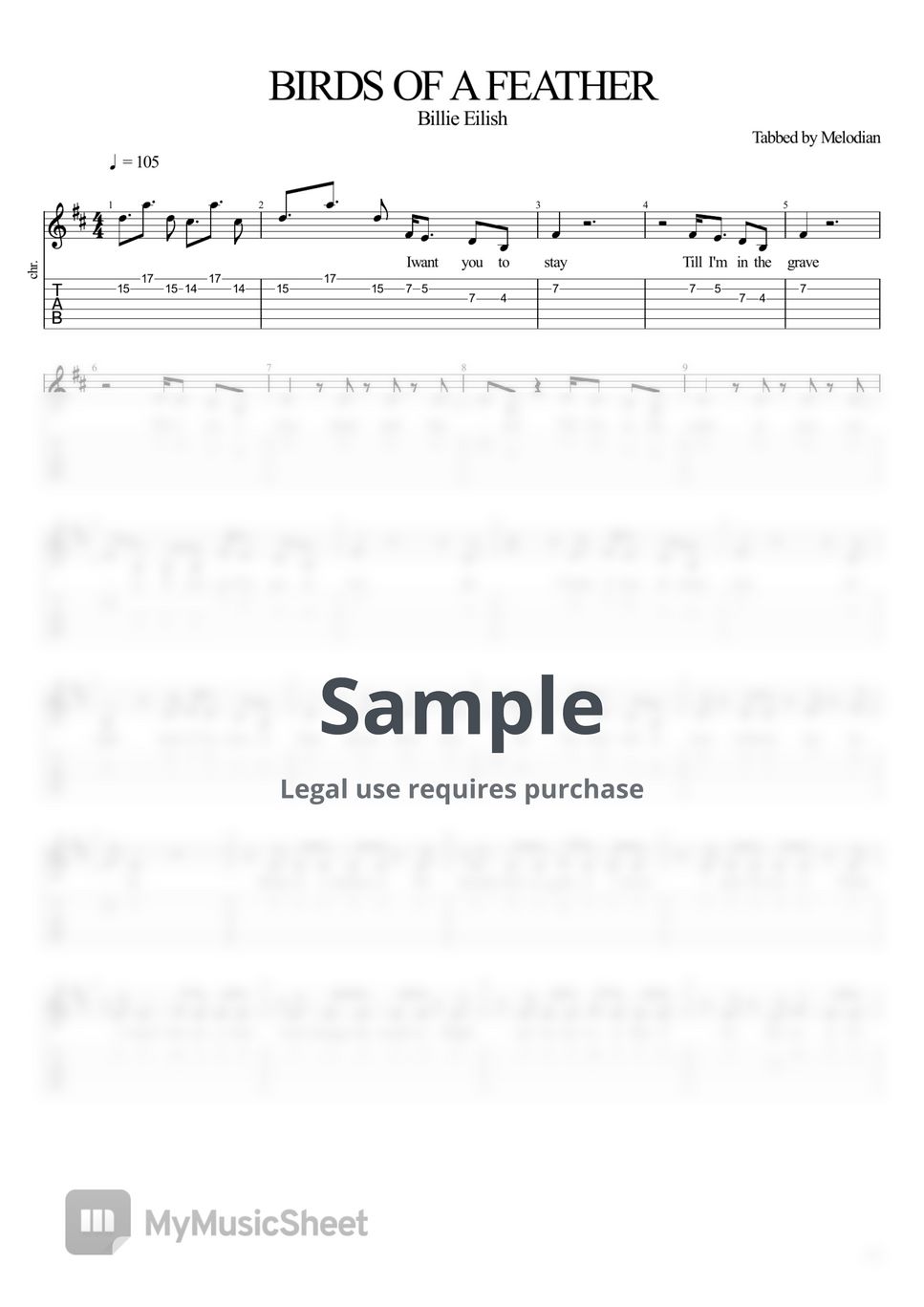 billie-eilish-birds-of-a-feather-guitar-melody-tab-spartito-by-melodian