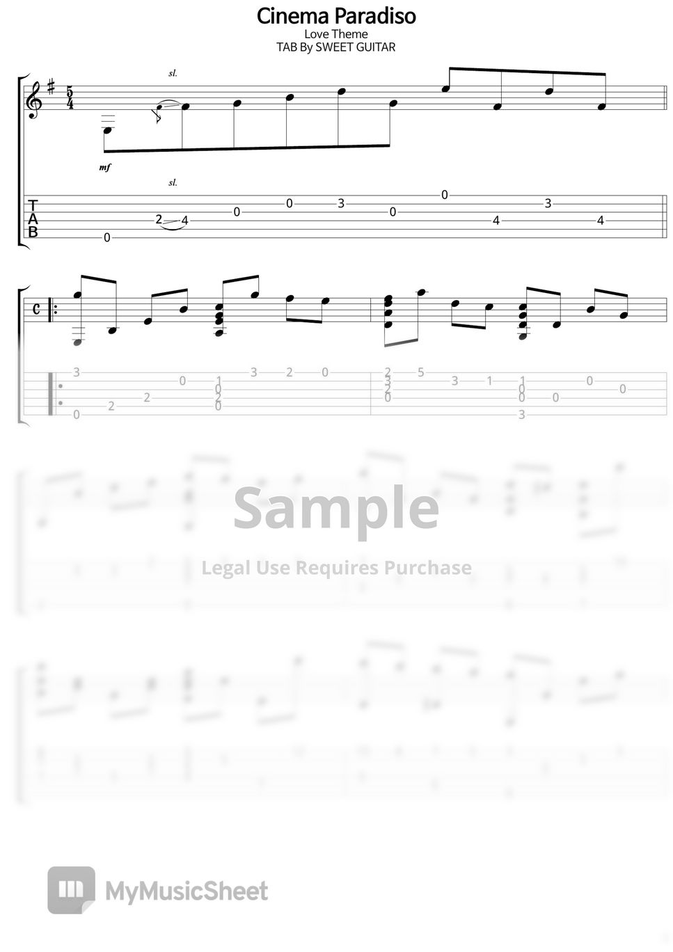 Cinema Paradiso Love Theme  Guitar TAB ㅣ 시네마천국 스윗기타 타브악보 by Sweet Guitar