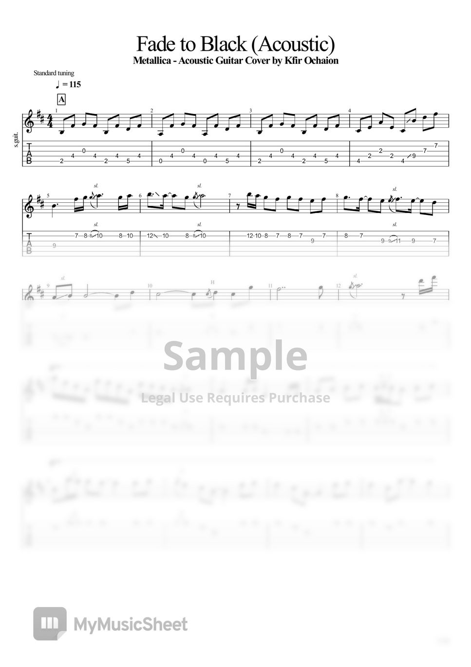 Metallica Fade to Black (Acoustic) Tab + 1staff by Kfir Ochaion