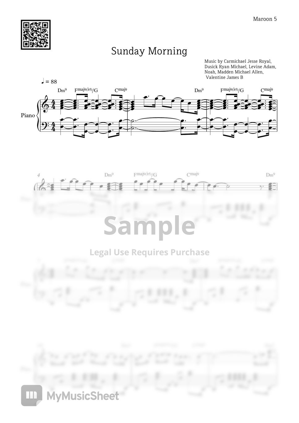 Maroon 5 Sunday Morning Sheets by PIANOiNU