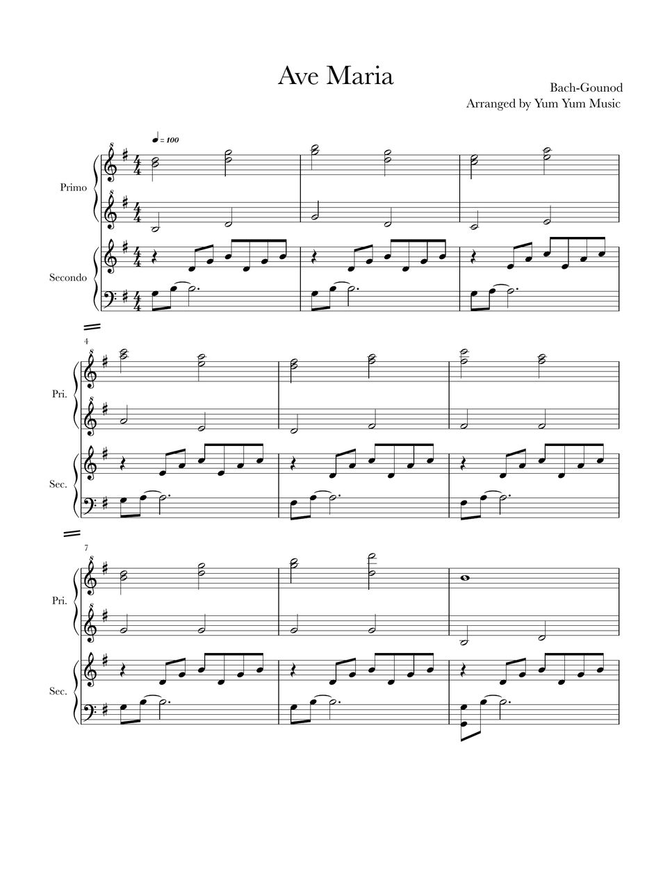 Bach-Gounod - Ave Maria Piano Duet Sheet by Yum Yum Music