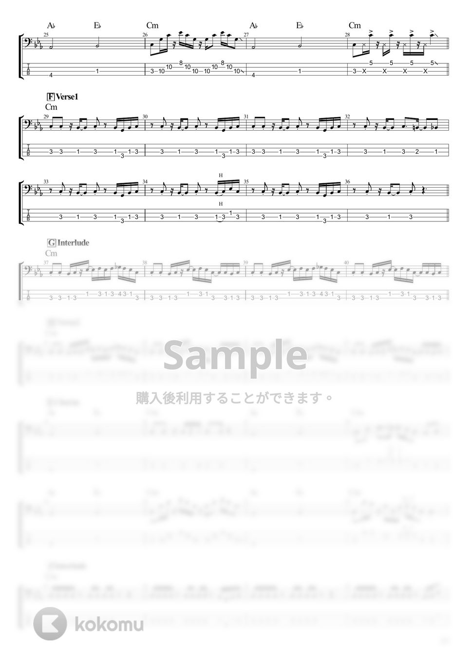 Kroi - Suck a Lemmon (ベース Tab譜 4弦) by T's bass score