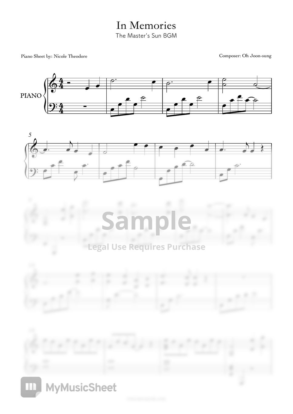 Oh Joon-sung - In Memories (The Master's Sun) Sheets by Nicole Theodore