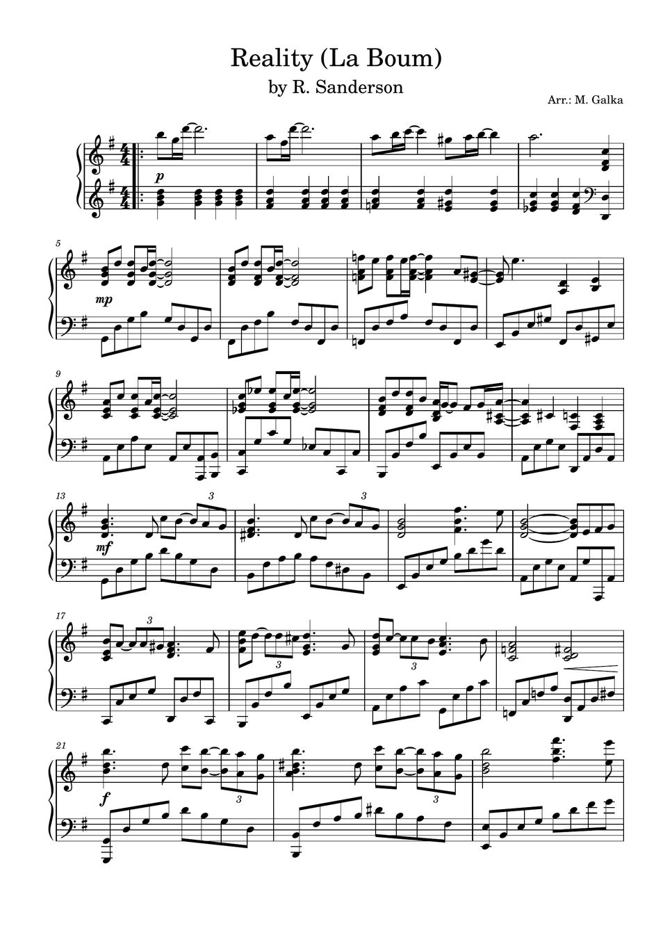 Richard Sanderson Reality (La Boum) Piano solo Cover 악보 by Magdalena