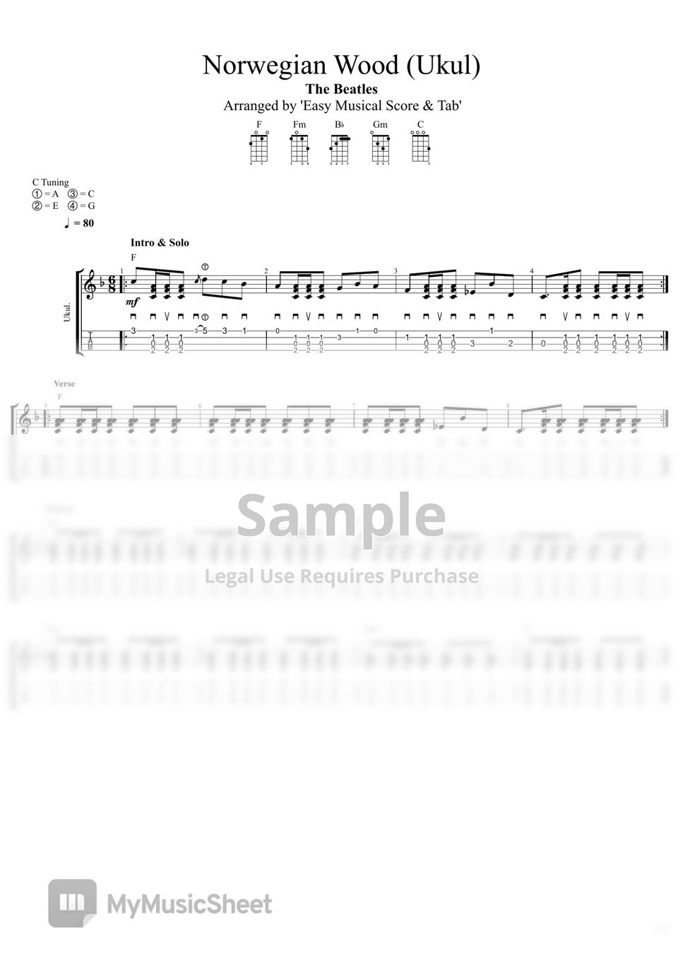 The Beatles - Norwegian Wood (Tabs for Ukulele) by Easy Musical Score & Tab