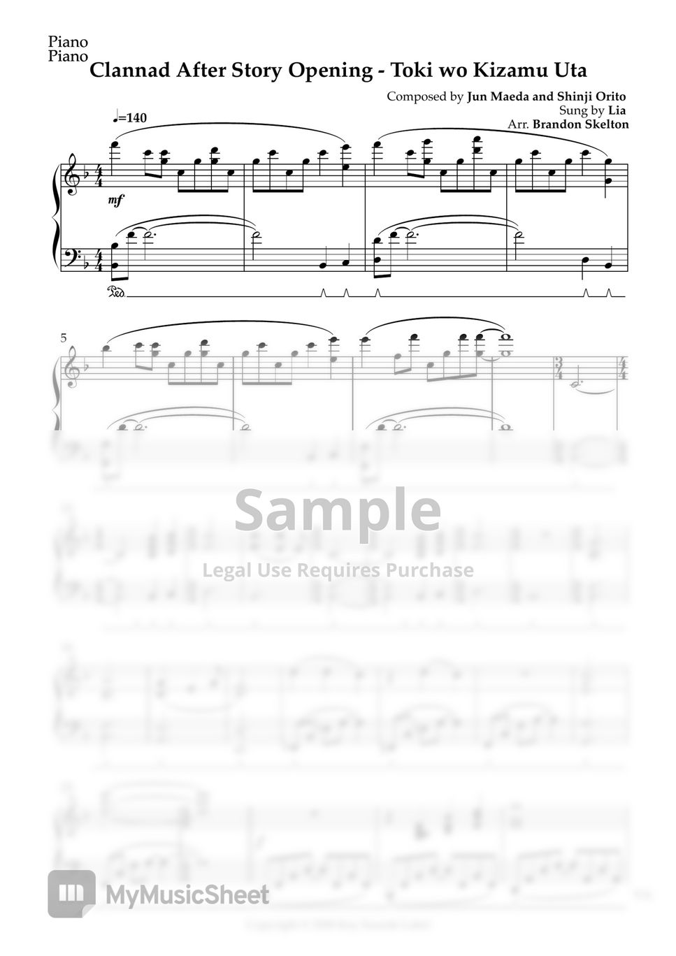 Clannad: After Story OP - Toki wo Kizamu Uta - Piano Sheet Music