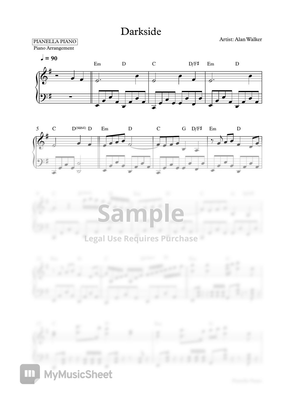 Alan Walker - Darkside (Piano Sheet) by Pianella Piano
