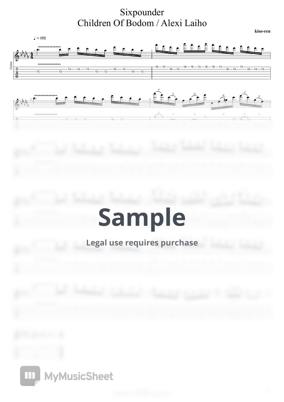 Children Of Bodom - Sixpounder - Children Of Bodom Alexi Laiho Guitar solo 2:14-2:32 (TAB PDF & Guitar Pro files.（gp5）) by Technical Guitar