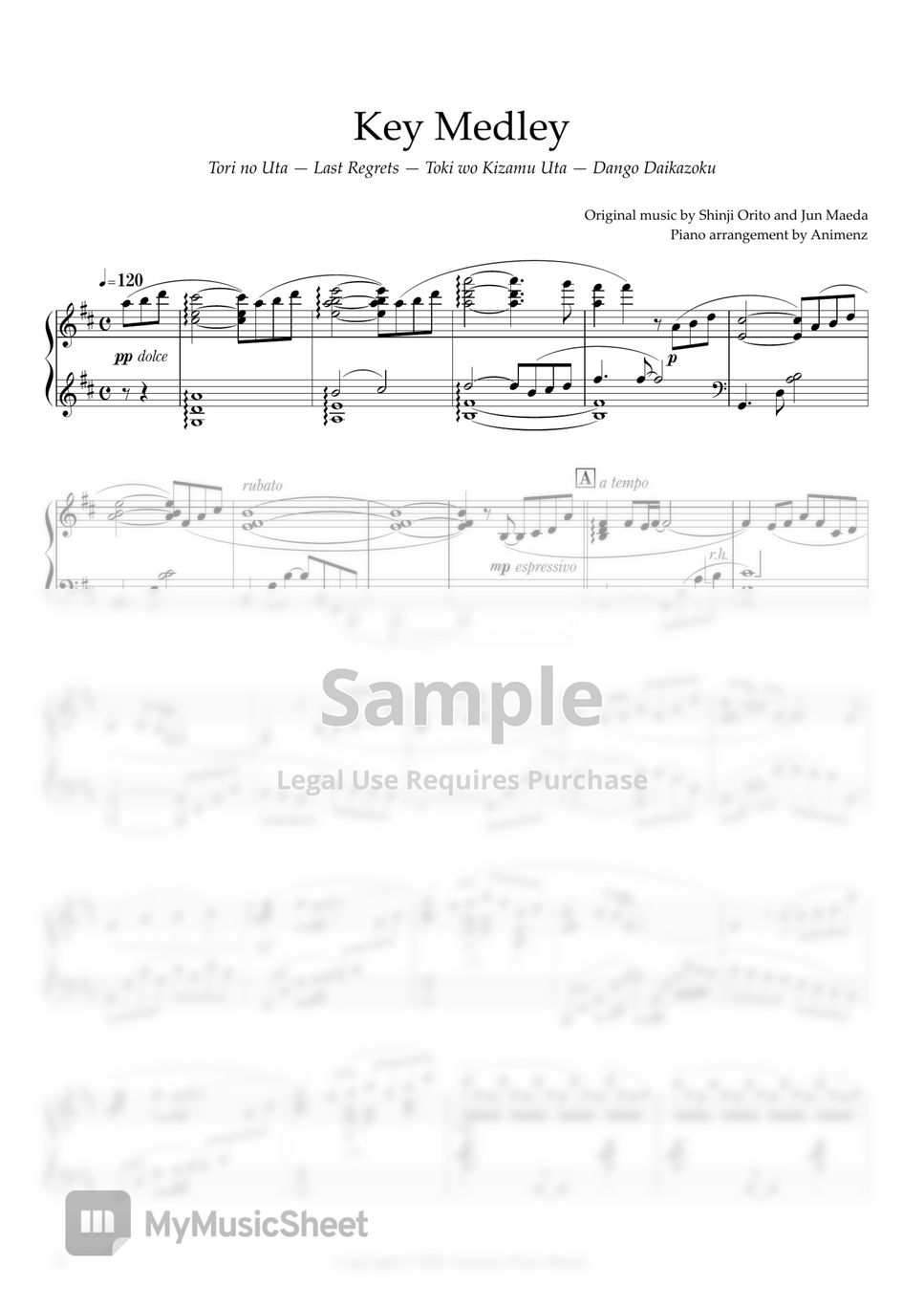 Toki Wo Kizamu Uta Full SOLO Piano Adaptation [IA/Clannad Opening] Sheet  music for Piano (Piano Duo)