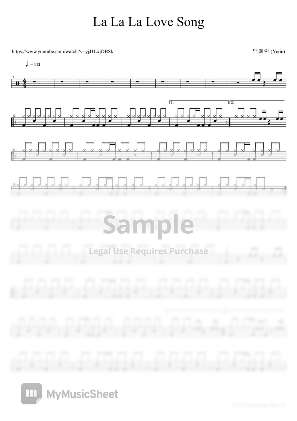  yerin la la la love song pdf by copydrum