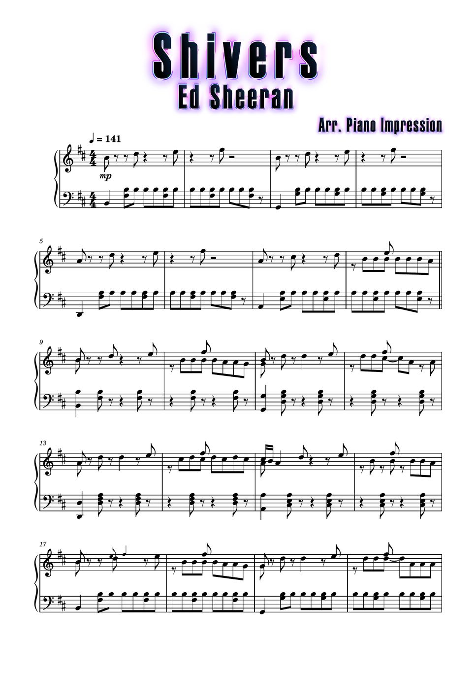 Ed sheeran shivers partition musicale by piano impression