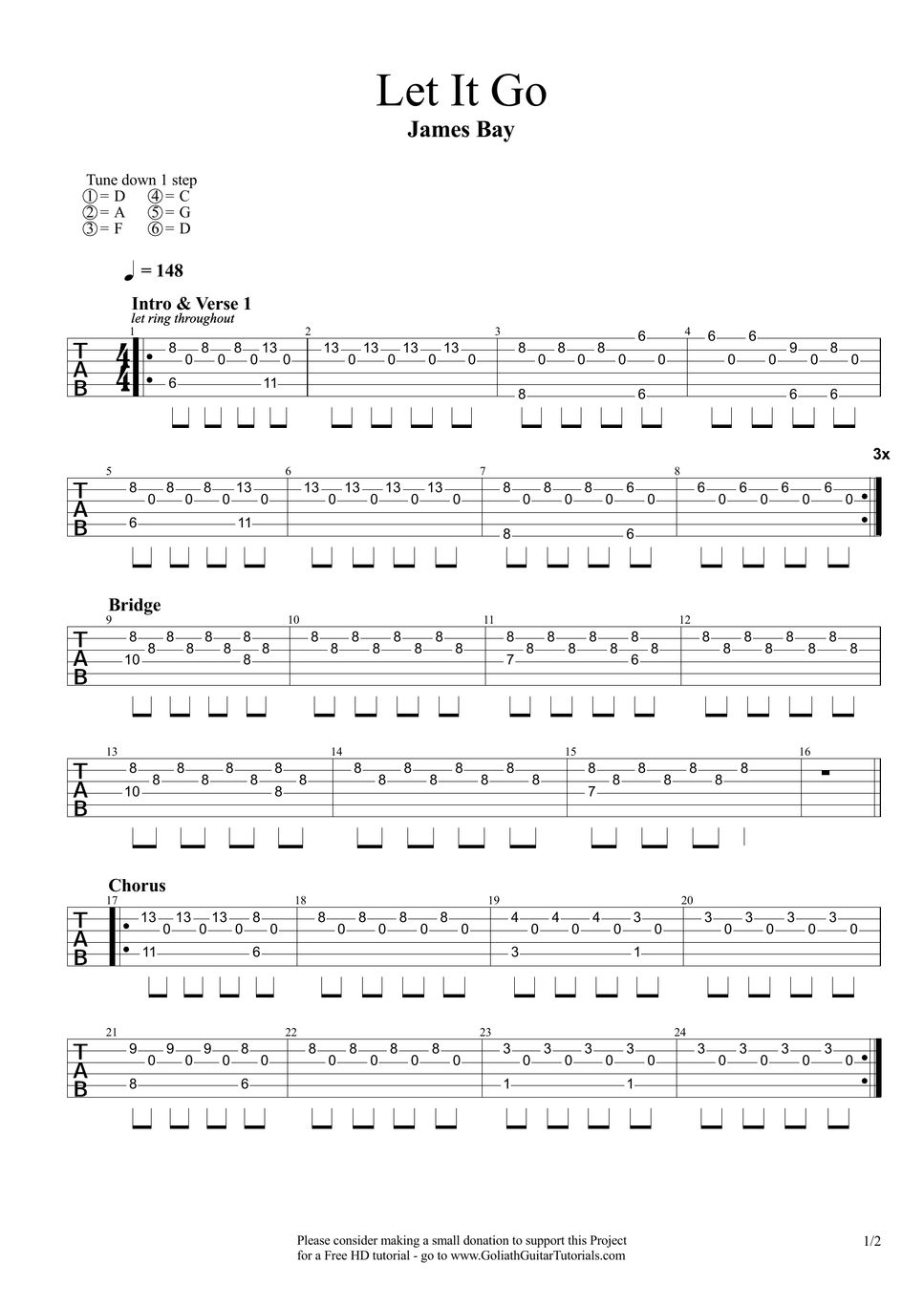 James Bay - Let It Go Partition musicale by Goliath Guitar Tutorials
