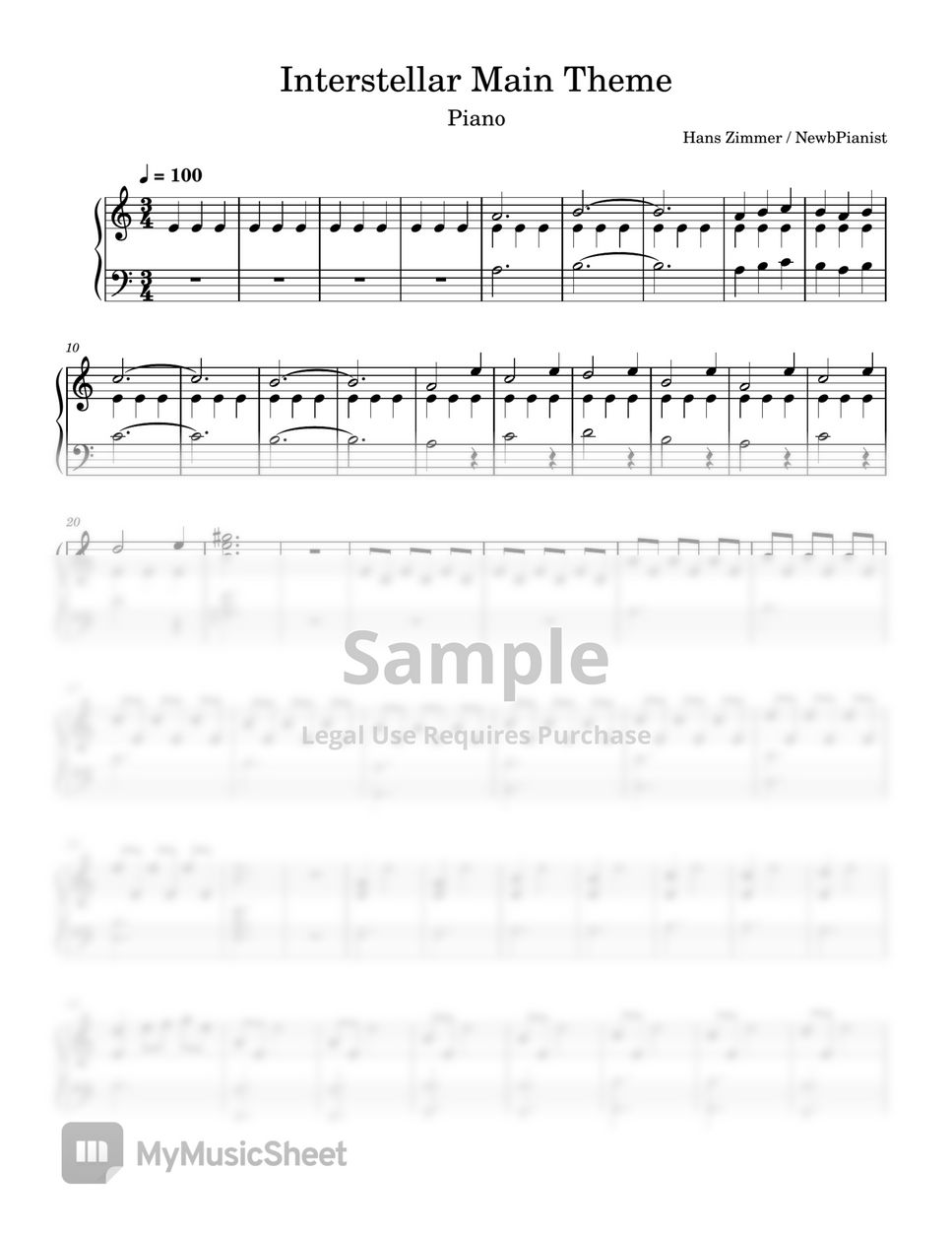 Hans Zimmer Interstellar Sheets by NewbPianist