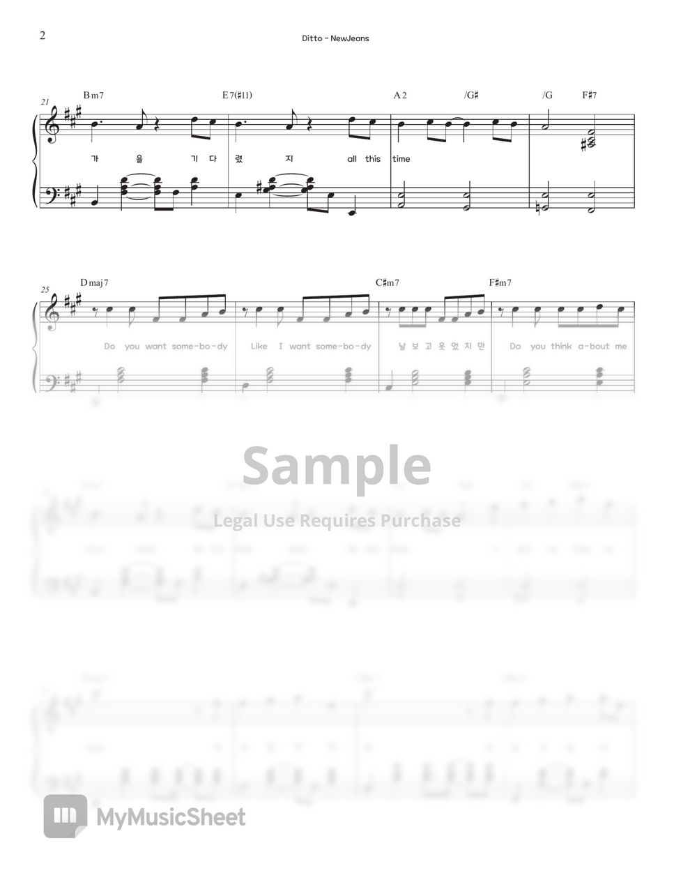 Ditto – New Jeans (뉴진스) Sheet music for Piano (Solo