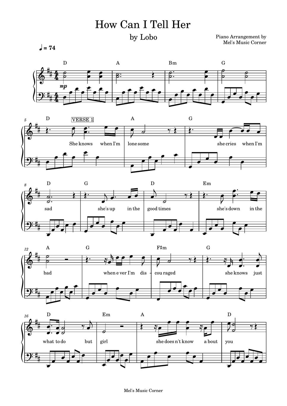 Lobo how can i tell her piano sheet music by mel s music corner