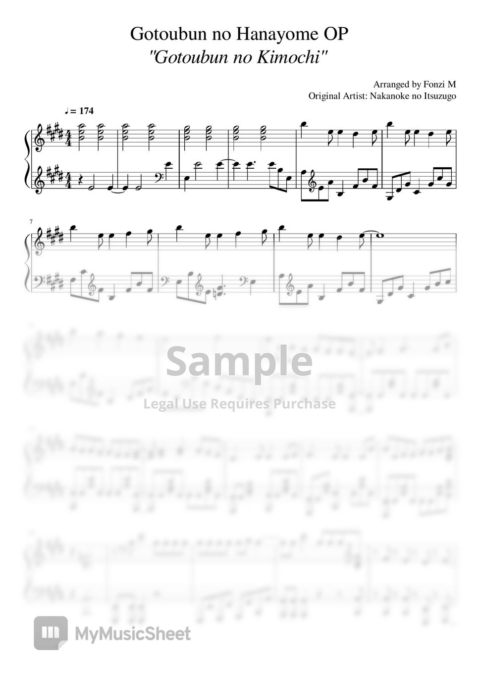 Go-Tōbun no Hanayome movie teaser trailer Sheet music for Piano