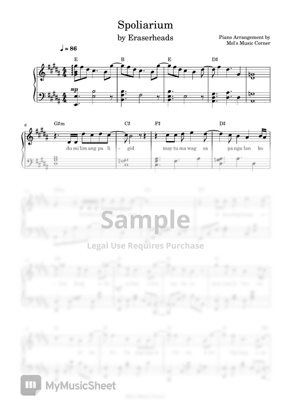 Eraserheads - Spoliarium (piano sheet music) by Mel's Music Corner