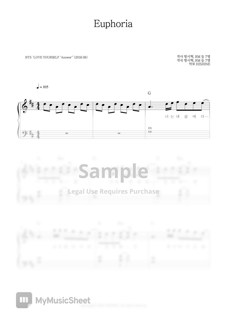 BTS 'Euphoria' Piano Sheet Music