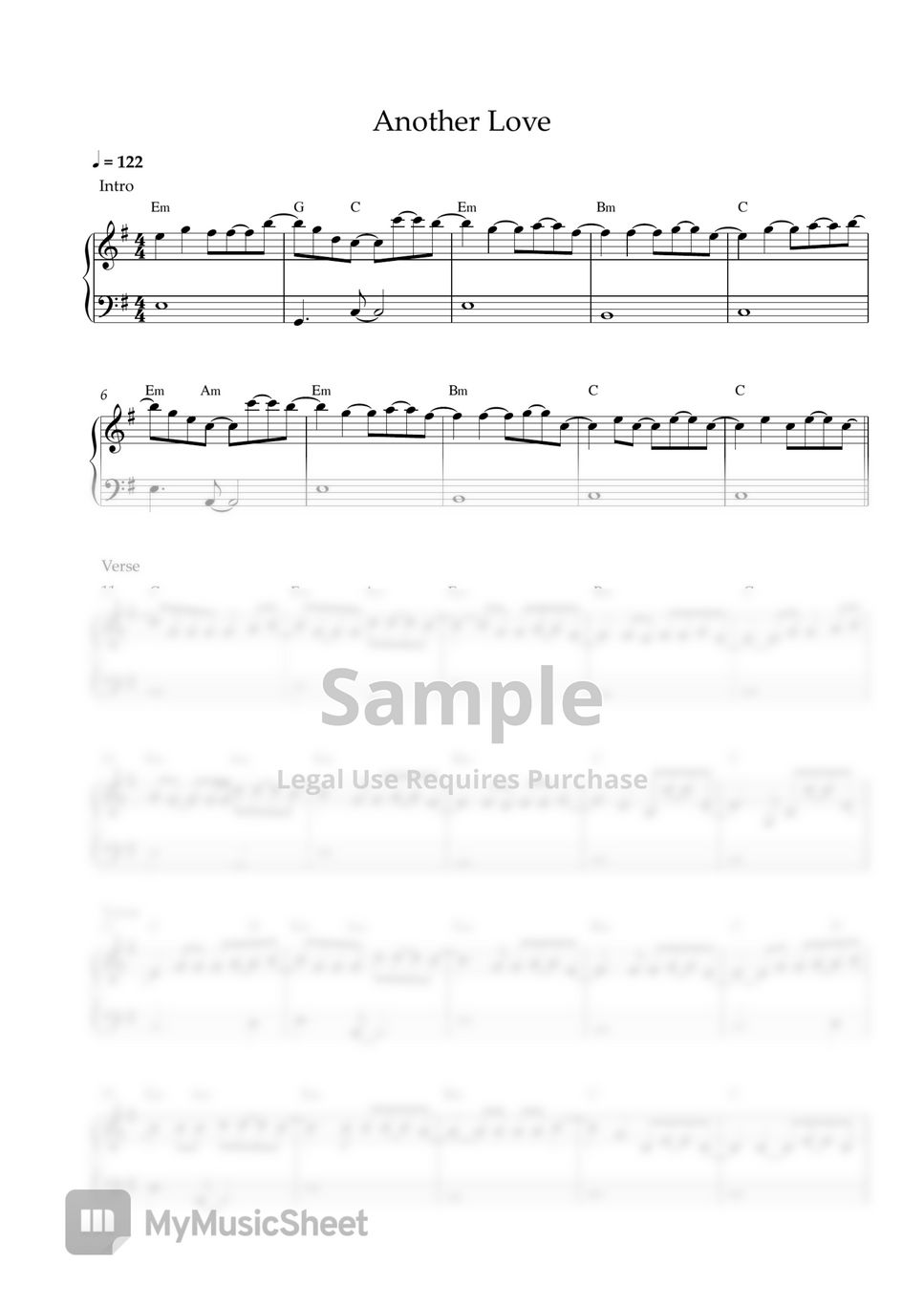 Another love – Tom Odell [EASY SOLO PIANO] Sheet music for Piano (Solo)