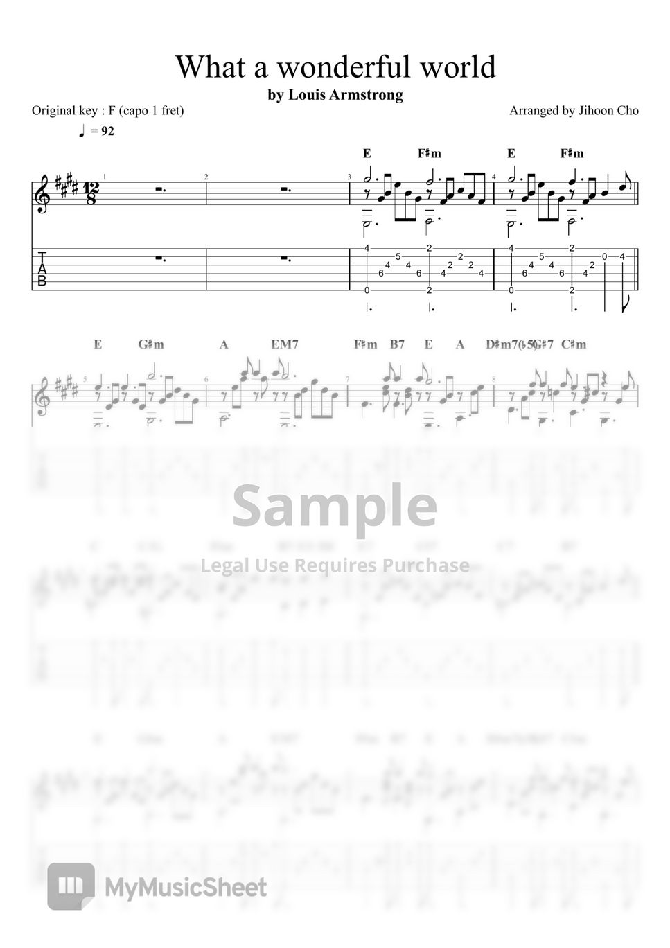 Louis Armstrong What a wonderful world (Acoustic guitar solo) 악보 by