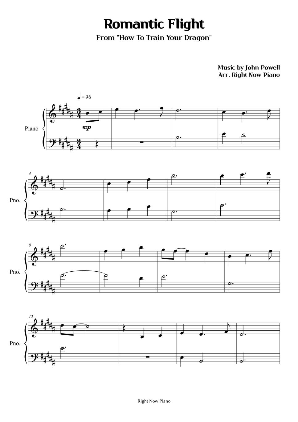 How To Train Your Dragon - Romantic Flight Sheet by Right Now Piano