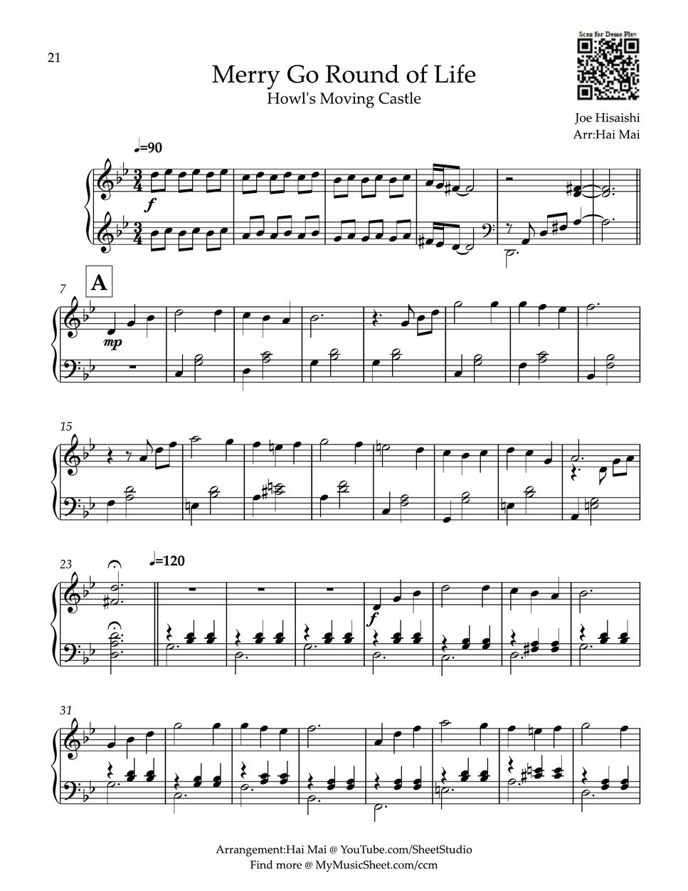 howl-s-moving-castle-merry-go-round-of-life-for-easy-piano-sheets-by