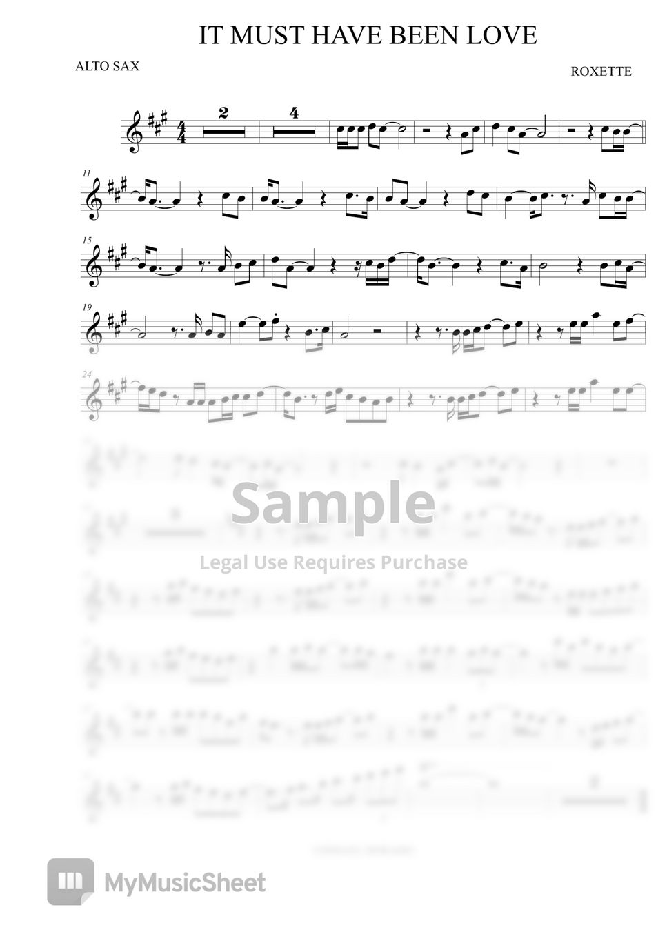 It must have been love Roxette (Alto Sax) Sheets by Ismael Dorado