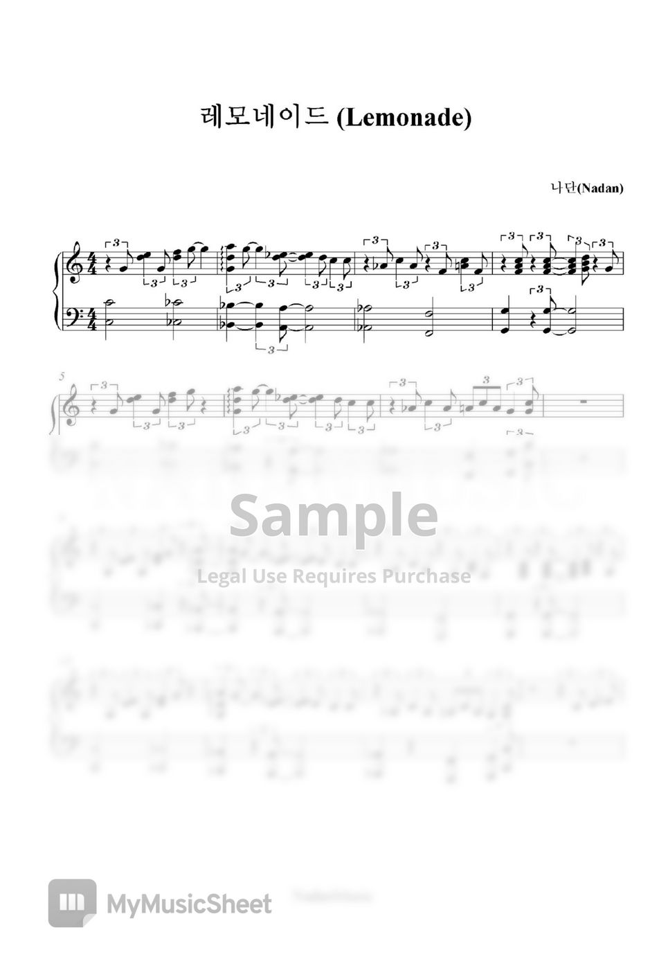 Lemonade - Nadan /'Lemon : Fidelity in Love : Newage Piano' piano sheet