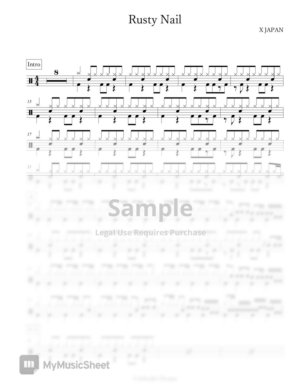 X JAPAN Rusty Nail 樂譜 by Arkadia Drums