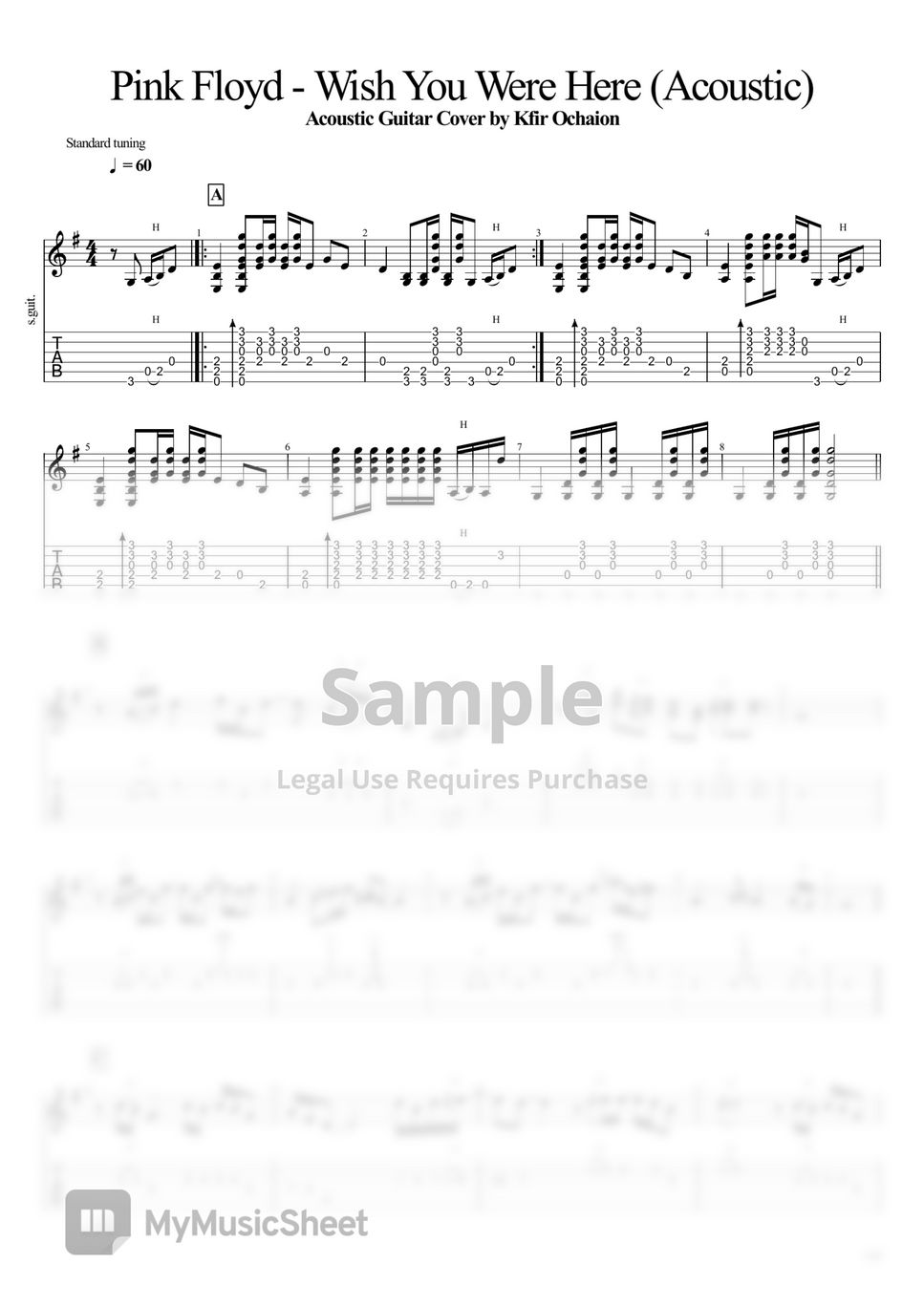 Pink Floyd Wish You Were Here (Acoustic) Sheets by Kfir Ochaion