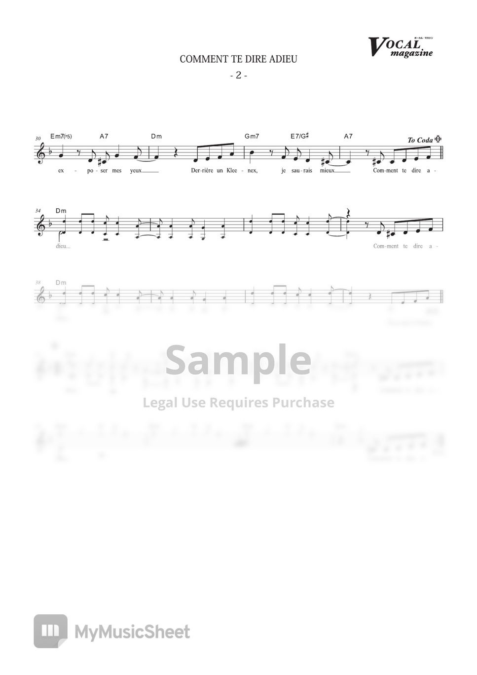 REMASTERIsé EN COMMENT TE DIRE ADIEU (VOCAL MAGAZINE) Sheets by Far East Island Record