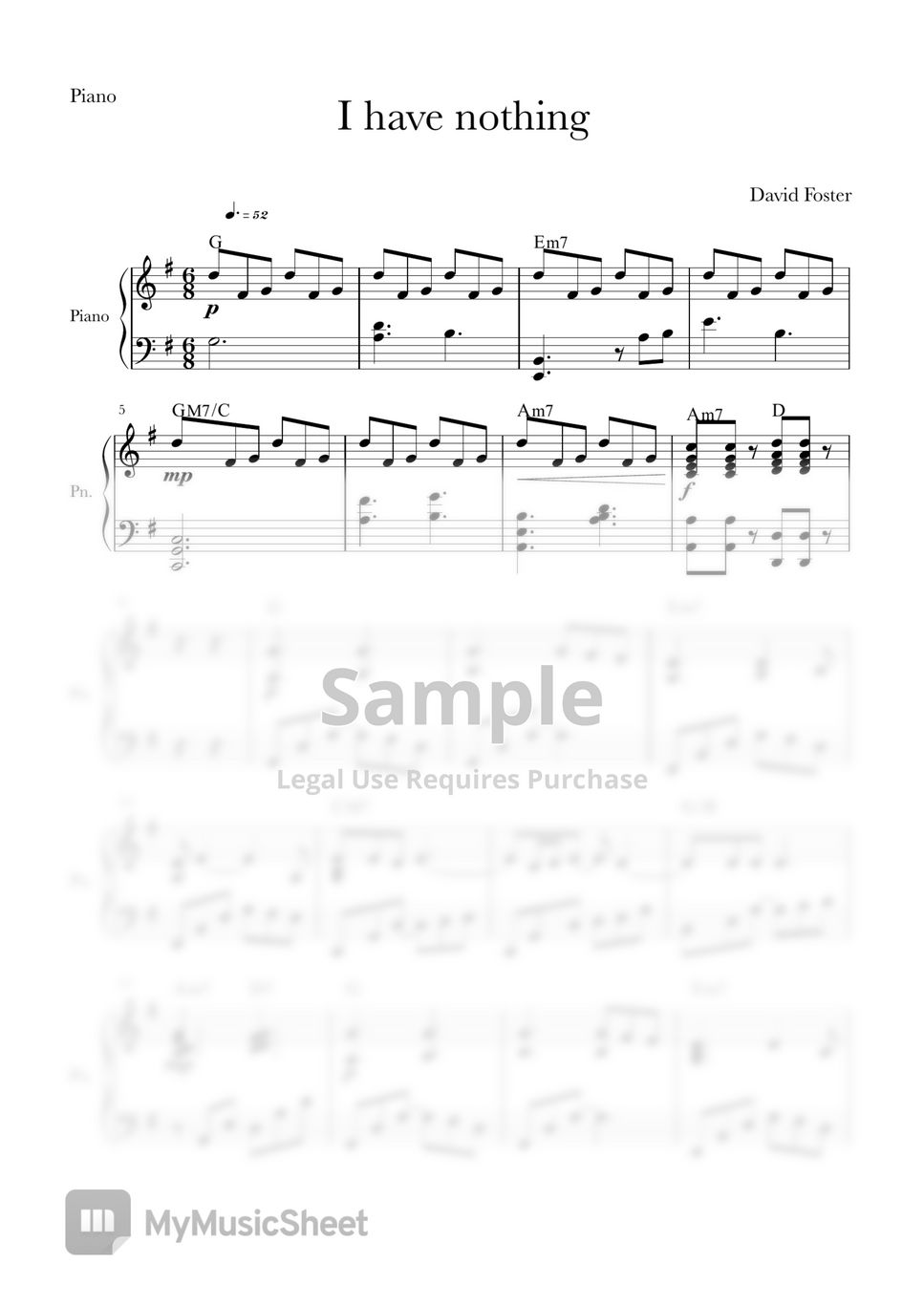 David Foster - I have nothing 악보 by Grace Piano