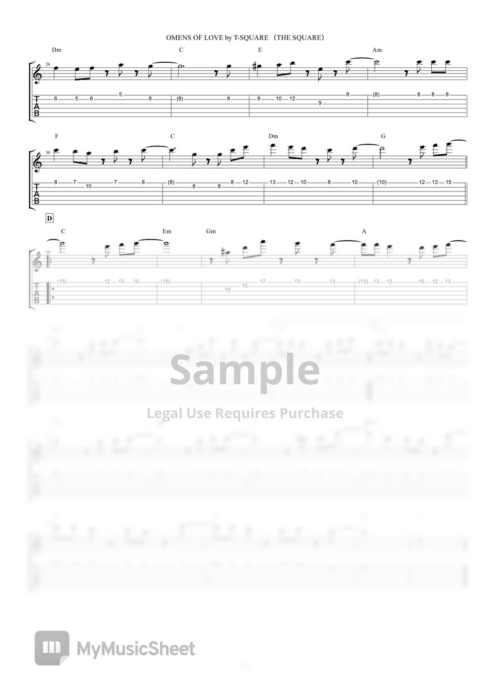 T-SQUARE - OMENS OF LOVE (Sheet Music) by guitar kuitar