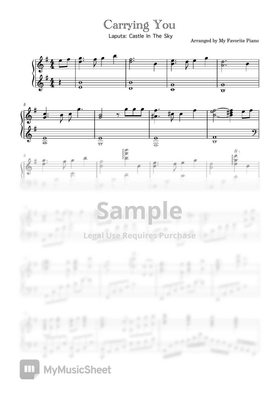 Laputa : Castle in the Sky OST - Carrying You (Difficult ver.) Sheets ...