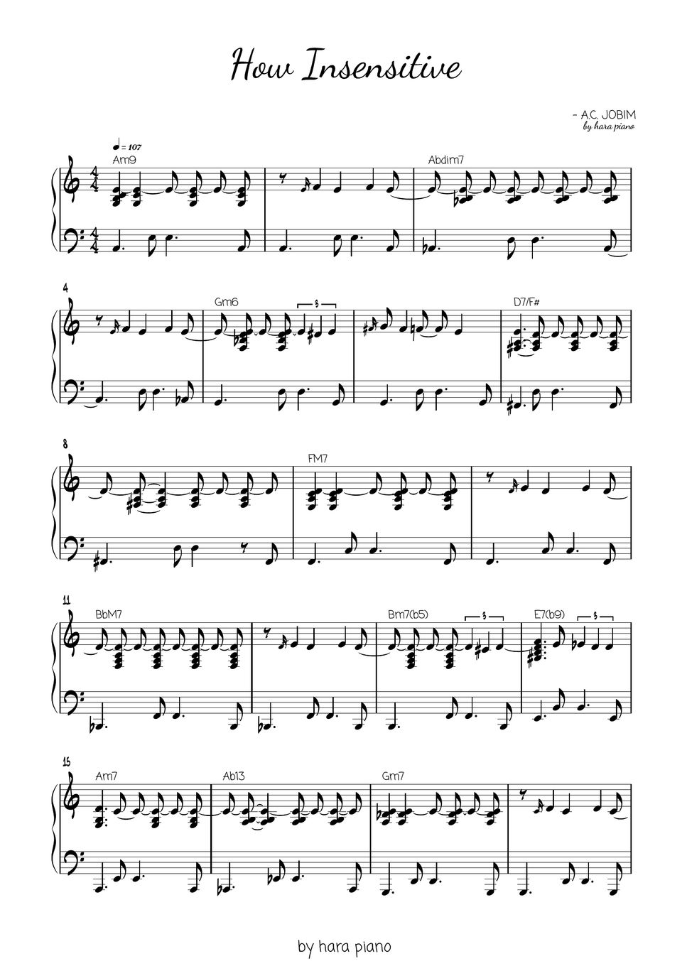 A c jobim how insensitive easy jazz sheets by hara piano