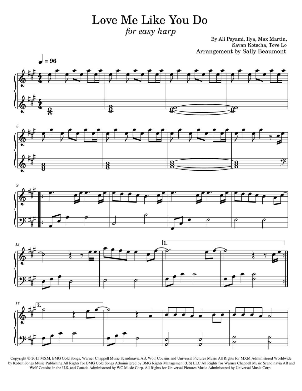 Ellie Goulding Love Me Like You Do (Easy Harp) Sheets by Sally Beaumont