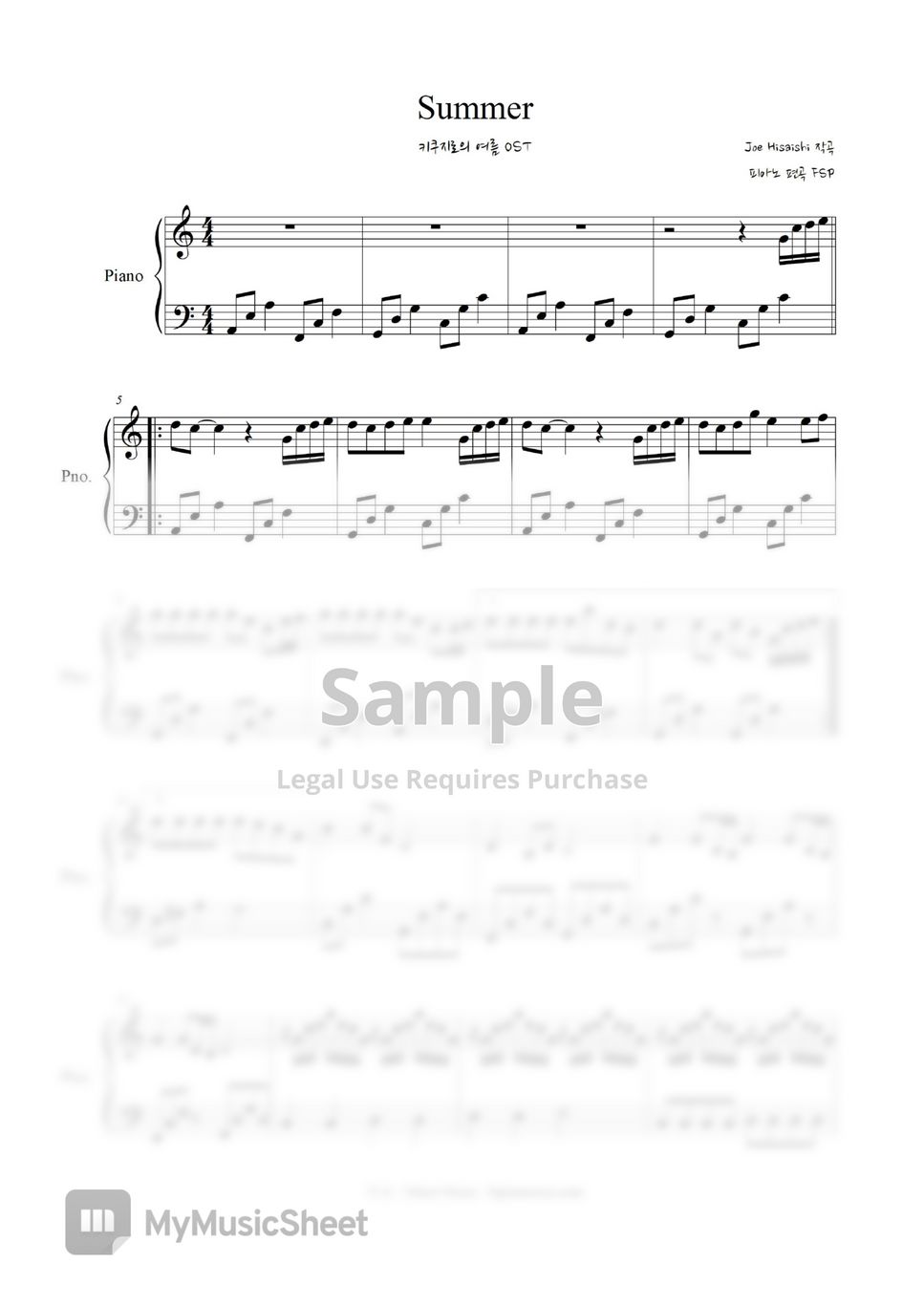 Hisaishi Joe - Summer (very easy) Sheets by freestyle pianoman