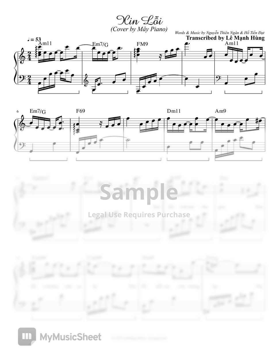 Cover by Mây Piano - Xin Lỗi (Transcribed) by Le Manh Hung