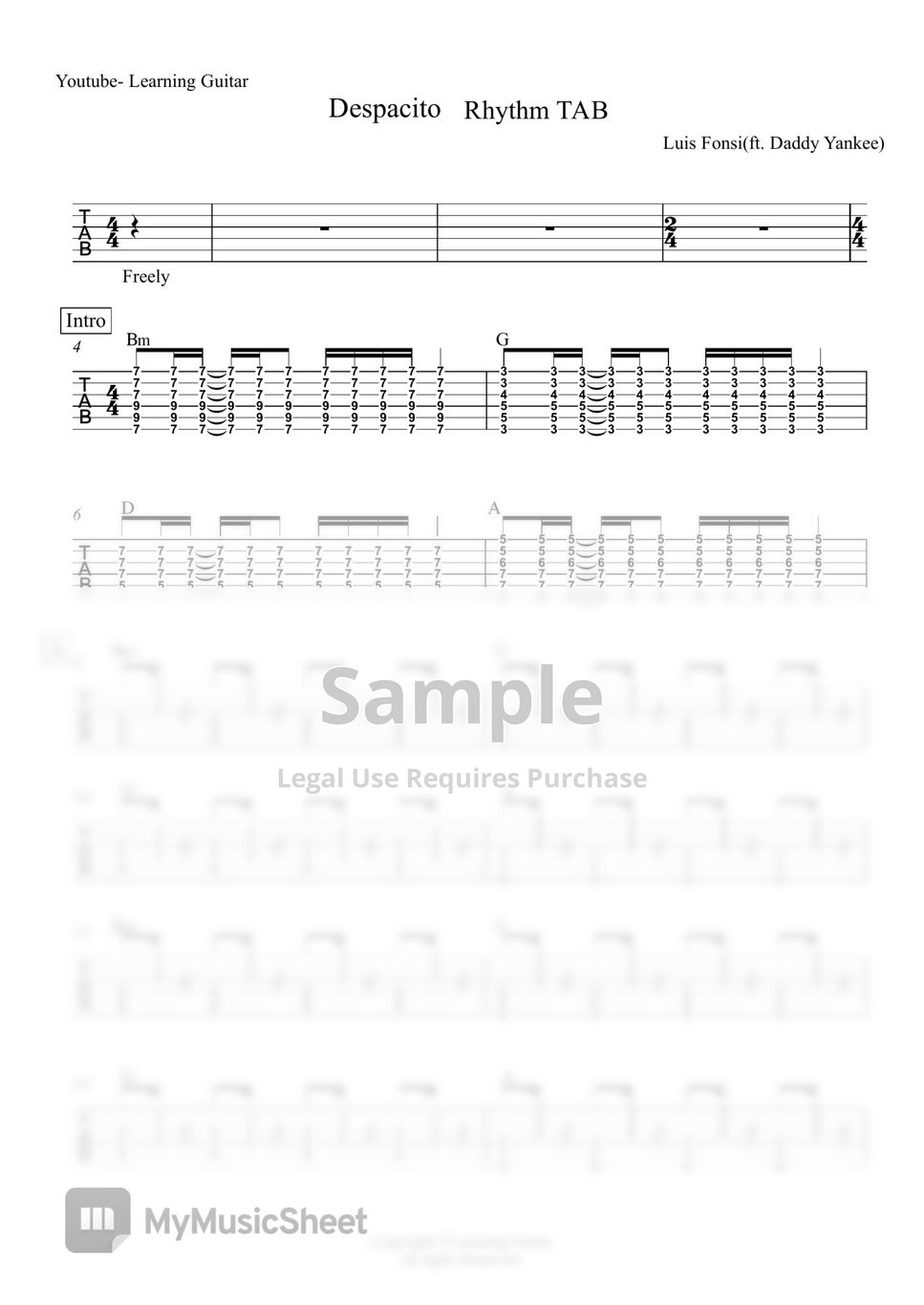 Luis Fonsi - Despacito (Rhythm TAB) by Learning Guitar
