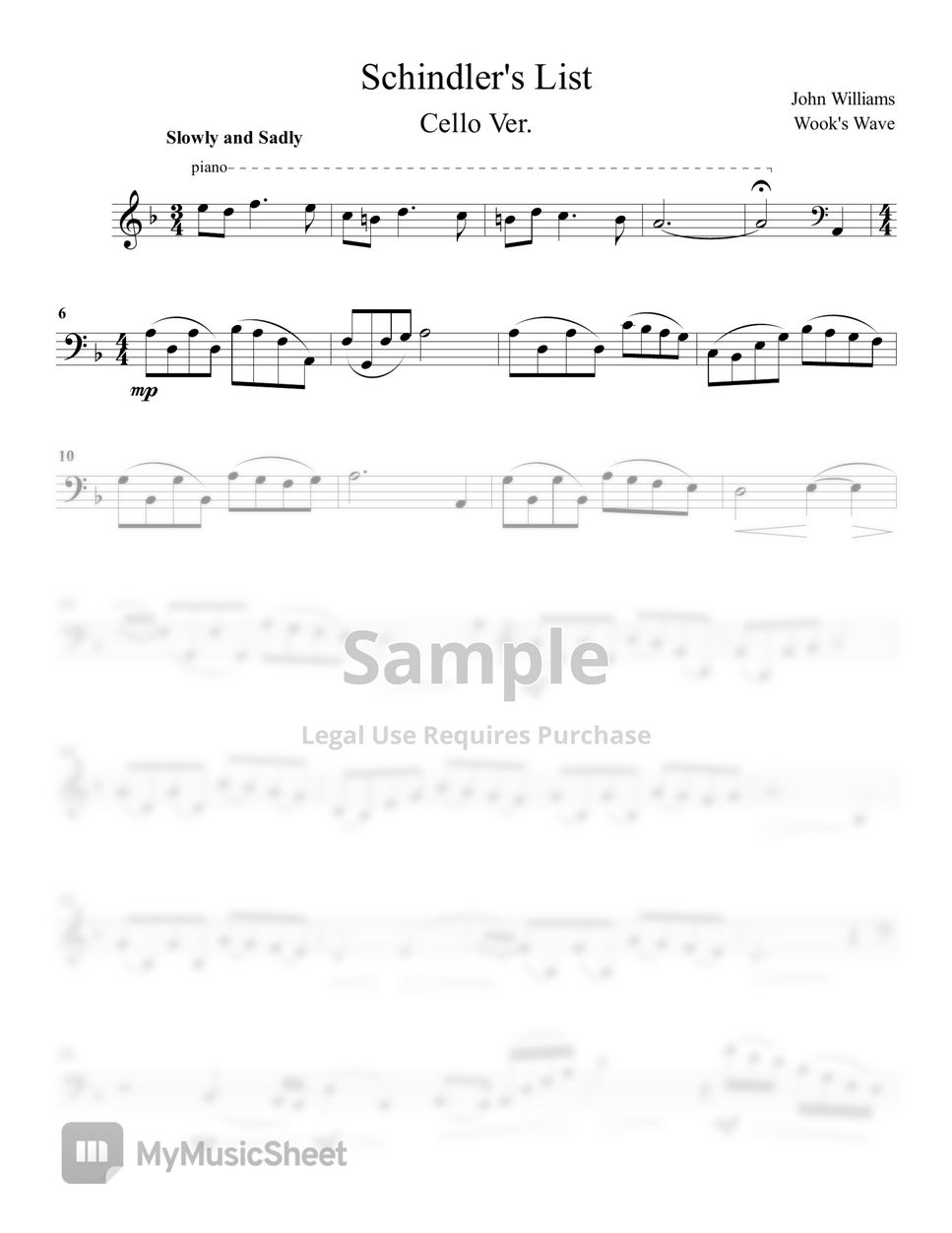 John Williams - Schindler's List Main Theme (Cello Sheet & Inst.Track) by Cloudy Wook