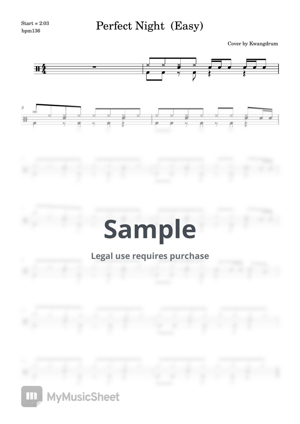 르세라핌 Perfect Night (드럼 / drum) Sheets by 쾅드럼