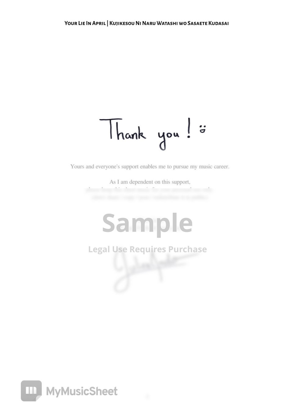 Yokoyama Masaru - Your Lie In April - Kujikesou ni Naru Watashi wo Sasaete Kudasai by Julien Ando