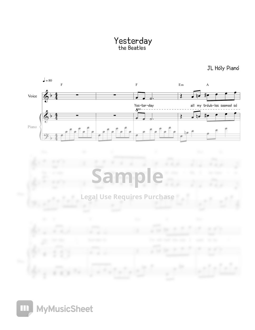 비틀즈 - yesterday by JL Holy Piano