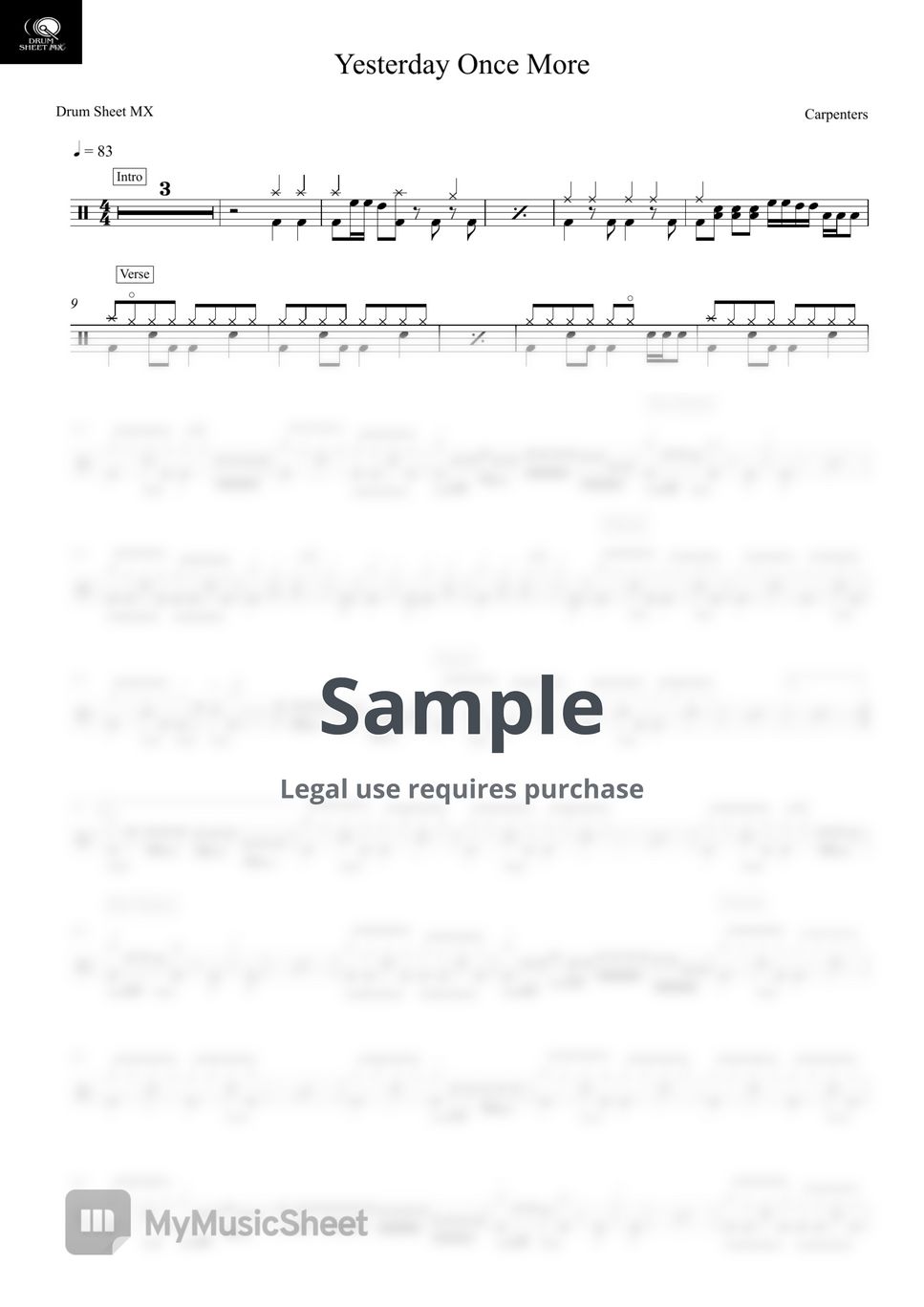 Carpenters - Yesterday Once More by Drum Sheet MX