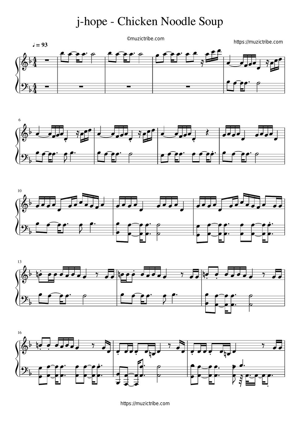 J Hope Chicken Noodle Soup (feat. Becky G) Piano Sheet + MP3 Sheet